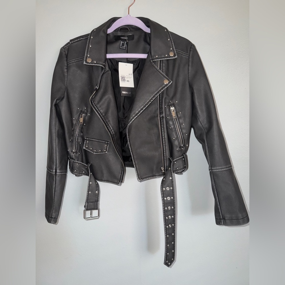 Forever 21 Black Faux Leather Studded Biker Jacket